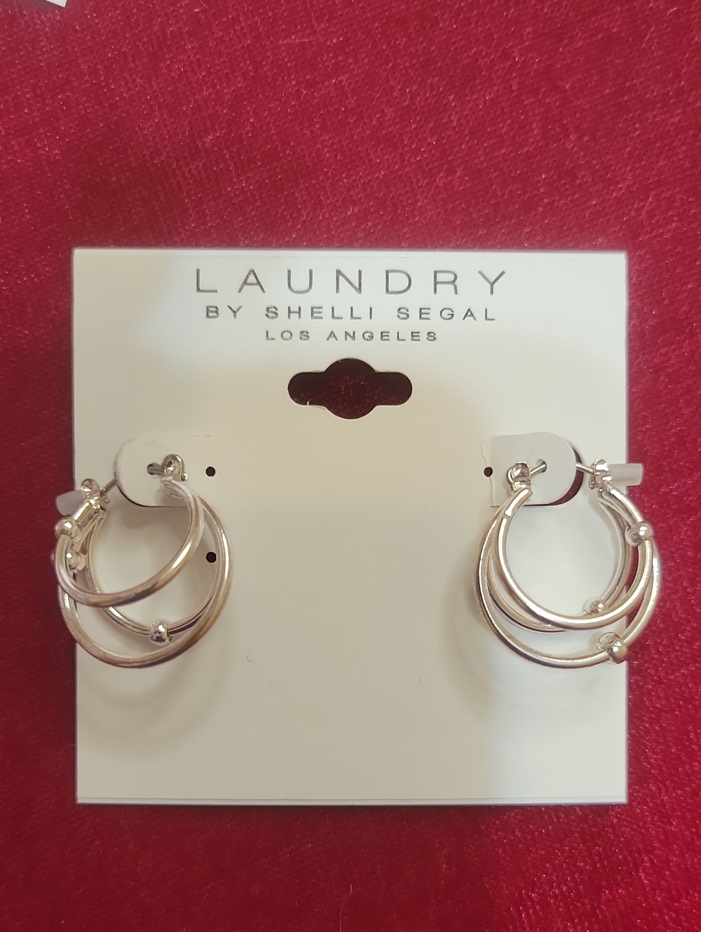 Laundry By Shelli Segal Silver Triple Hoop Earrings with Accent Beads